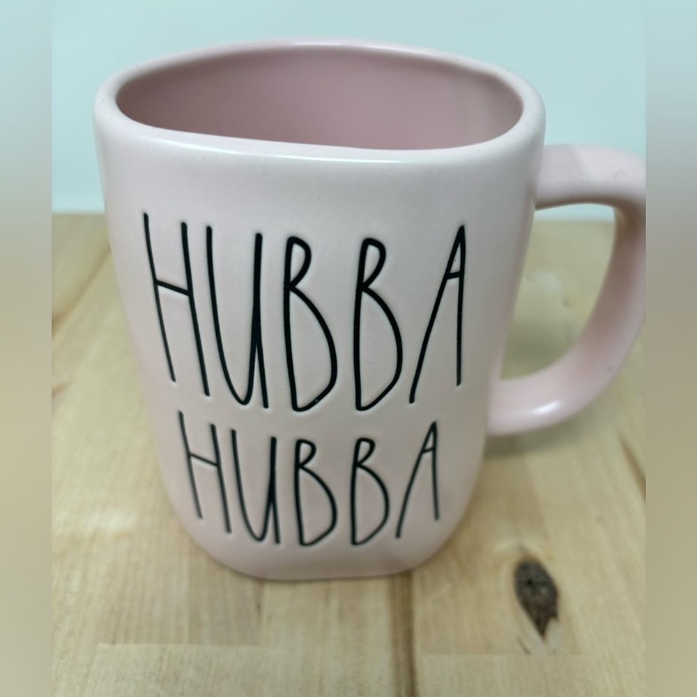 Rae Dunn HUBBA HUBBA Mug Pink with Black Lettering Ceramic New